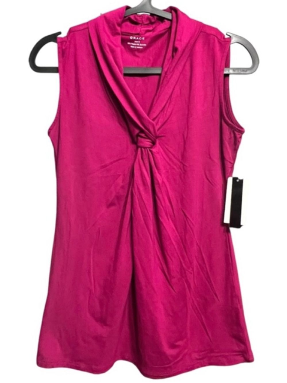 Grace Pink Sleeveless Blouse S Cowl Neck Knot Front
